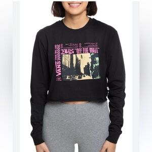 Vans Black and Pink Graphic Cropped Long Sleeve Tee